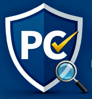 PC Fraud Prevention & Investigation Logo - Shield with PC initials and a magnifying glass.